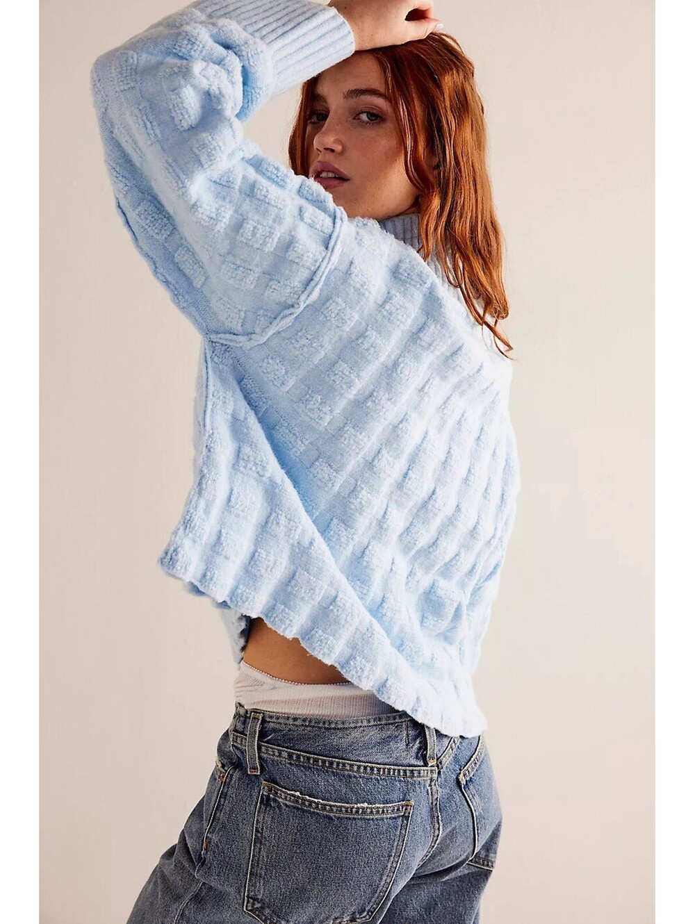 We The Free Care Sweater Women S/P  Free People Soul Searcher Mock Neck Crop Blu - Picture 2 of 9